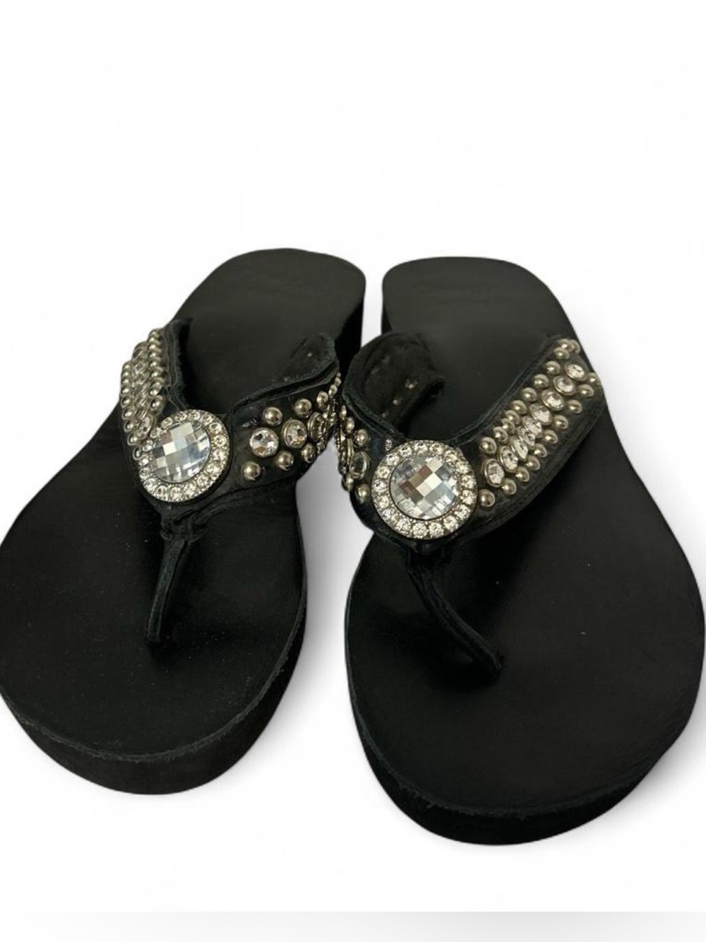 Black COWGIRL JEWELS wedge country glam thong sandals.  Comfort flip flops.